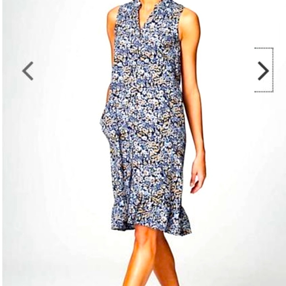 J. Jill M Short Blue floral sun dress sleeveless button down front collared - Picture 4 of 10